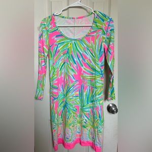 Lilly Pulitzer XS Beacon Dress Tiki Pink Royal Lime EUC long sleeve scoop BRIGHT